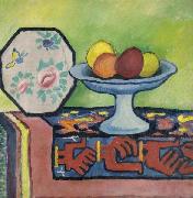 August Macke Still-life with bowl of apples and japanese fan oil painting artist